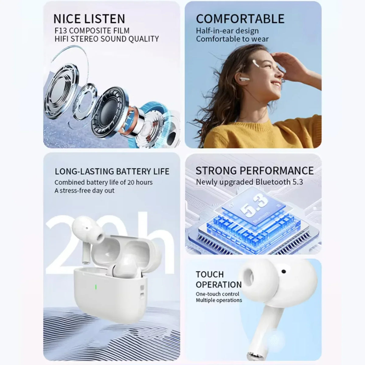 UEESFIT A5 Bluetooth earphones ENC mini wireless earbuds with case, comfortable BT5.3 on Tampa Home & Garden Store