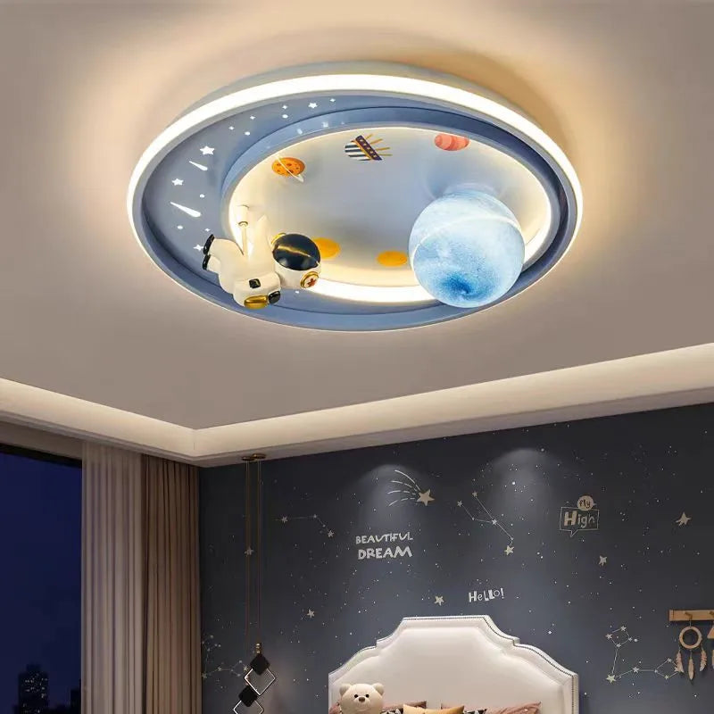 DecorBites Kids Moon Astronaut LED Ceiling Light blue circular fixture with astronaut on Tampa Home & Garden Store