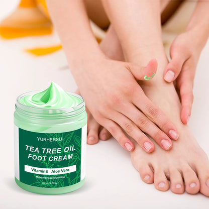 YURHERSU Tea Tree Oil Foot Cream jar with Vitamin E Aloe Vera for dry cracked heels and hands on Tampa Home & Garden Store