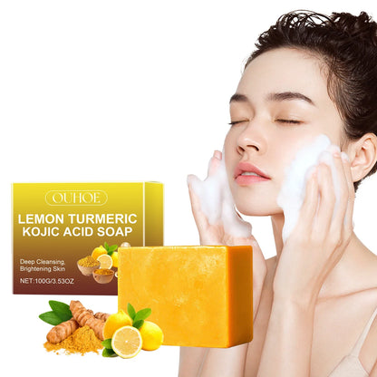Lemon Turmeric Kojic Acid Soap by Silcy Skin bar with bright yellow packaging and lemon visuals on Tampa Home & Garden Store