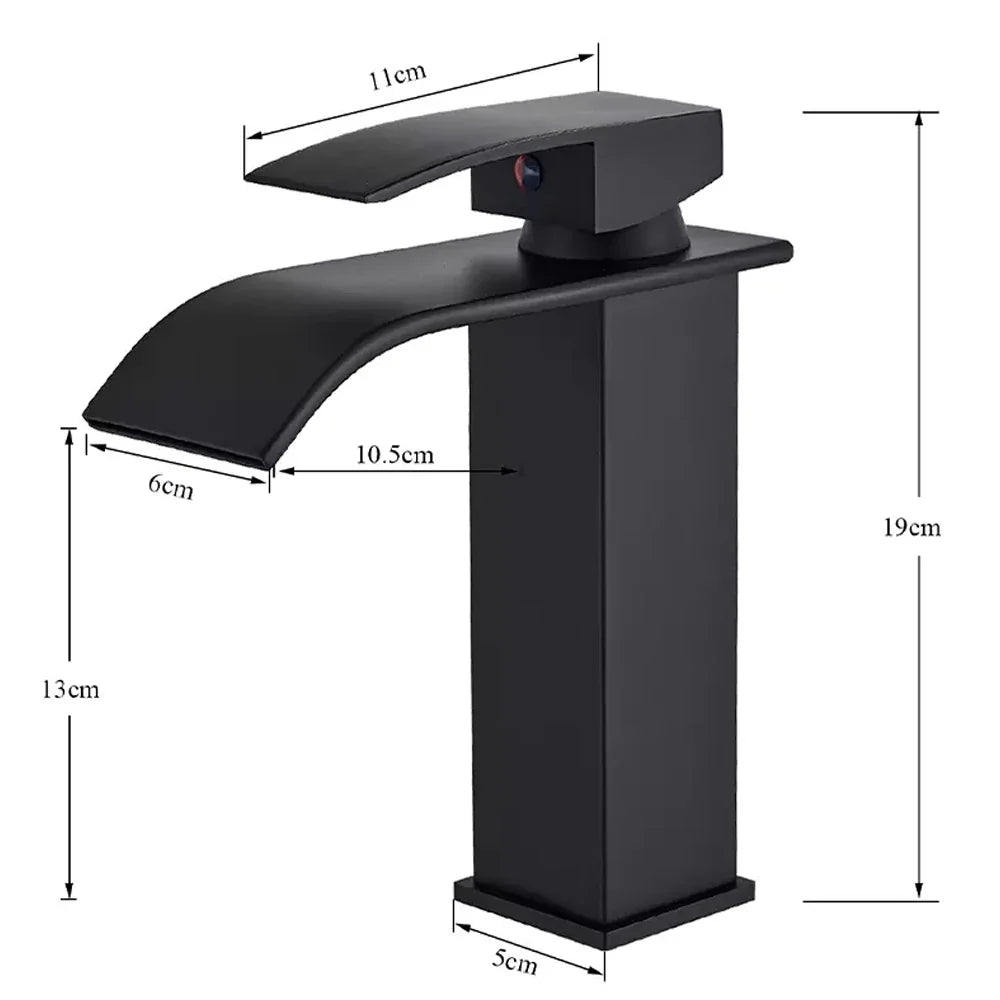 Black matte waterfall faucet with pedestal base, curved spout and for vessel sink Silcy Skin on Tampa Home & Garden Store