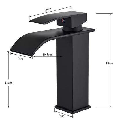 Black matte waterfall faucet with pedestal base, curved spout and for vessel sink Silcy Skin on Tampa Home & Garden Store