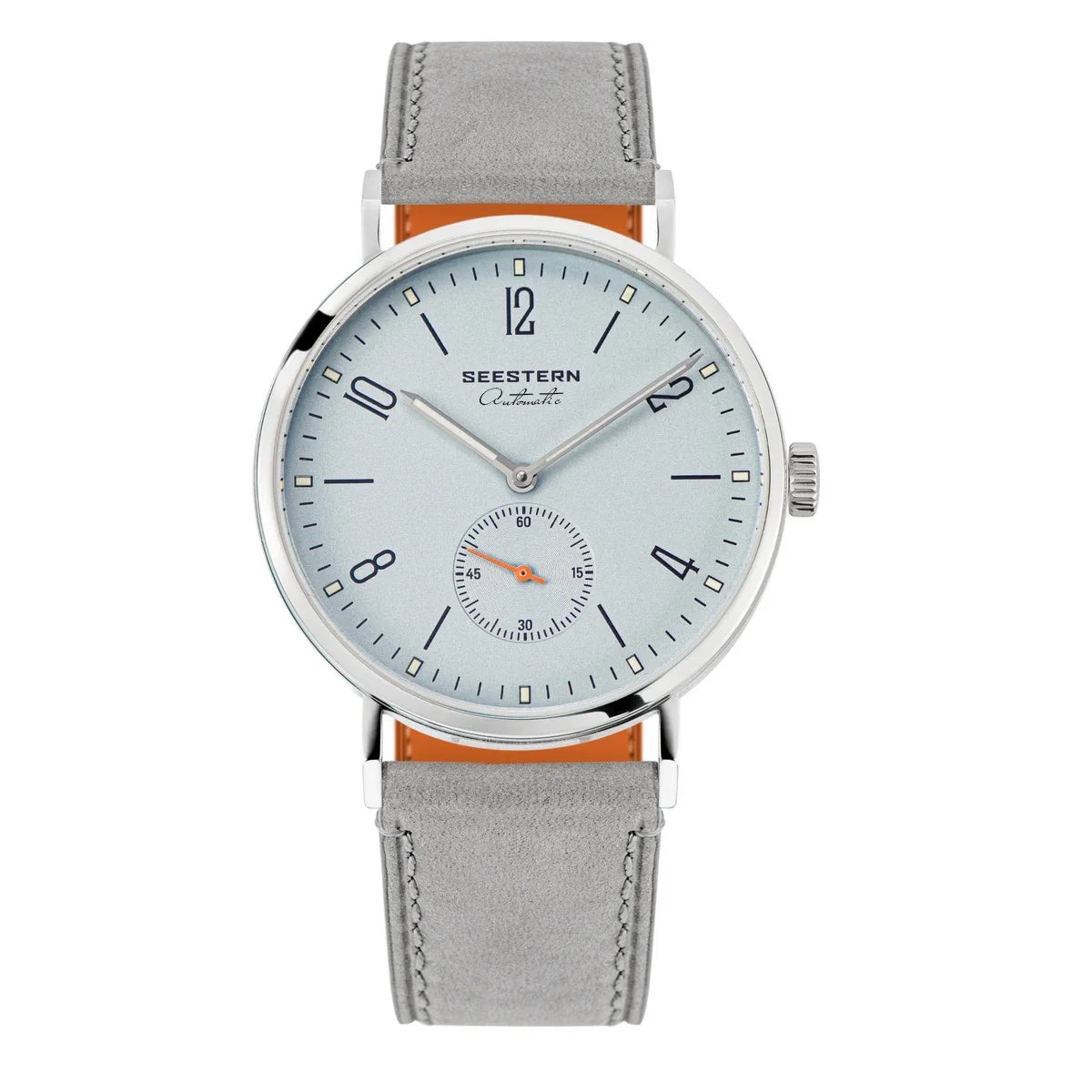 Men's Ultra-Thin Automatic Dress Watch Seestern silver dial gray leather strap on Tampa Home & Garden Store