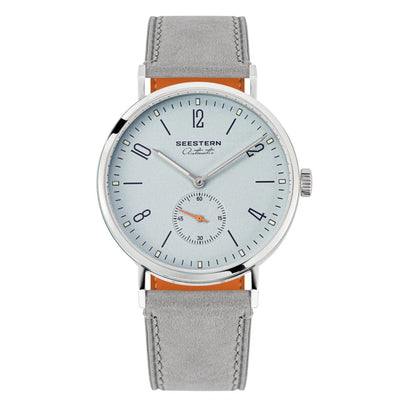 Men's Ultra-Thin Automatic Dress Watch Seestern silver dial gray leather strap on Tampa Home & Garden Store