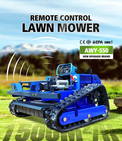 Self-propelled remote-control lawn mower blue tracked chassis by UpTrend Deals for small gardens on Tampa Home & Garden Store