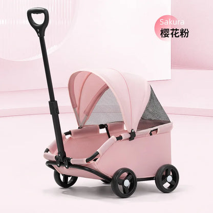Pet Zen 4-Wheel Dog Stroller with sunshade cover in Sakura pink for small dogs and cats on Tampa Home & Garden Store