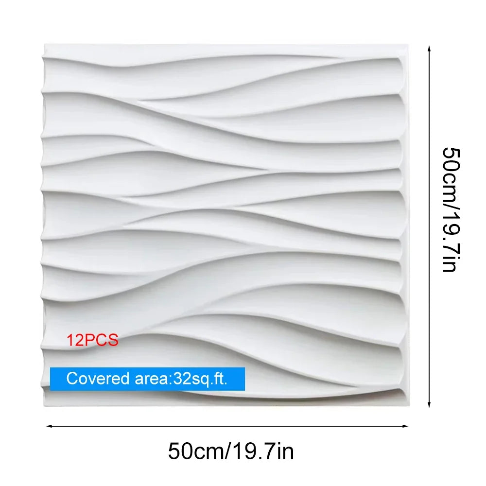 12Pcs 50x50cm 3D PVC wall panels with white wave pattern for indoor walls Perfecsy on Tampa Home & Garden Store