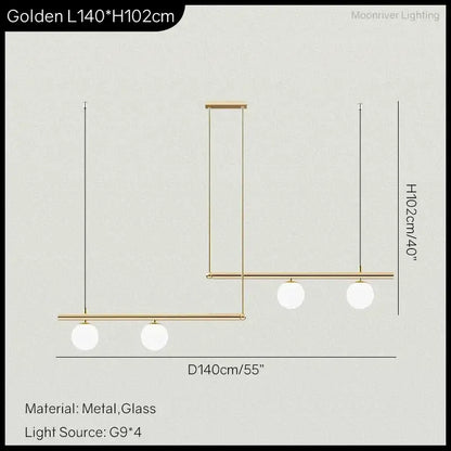 DecorBites Linear Minimalist Chandelier Pendant Light gold metal frame with glass globes, 4xG9 on Tampa Home & Garden Store