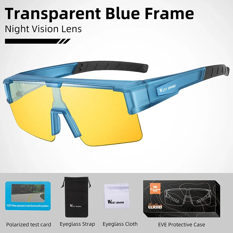 West Biking cycling sunglasses blue frame yellow photochromic UV400 lenses; 4 accessories on Tampa Home & Garden Store