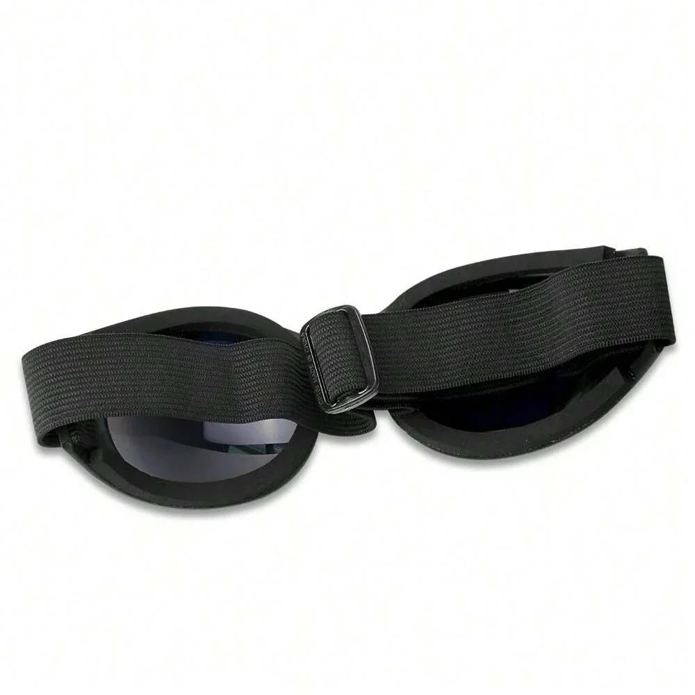 Motorcycle Leather Retro Goggles black frame, round tinted lenses, adjustable strap on Tampa Home & Garden Store