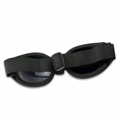 Motorcycle Leather Retro Goggles black frame, round tinted lenses, adjustable strap on Tampa Home & Garden Store