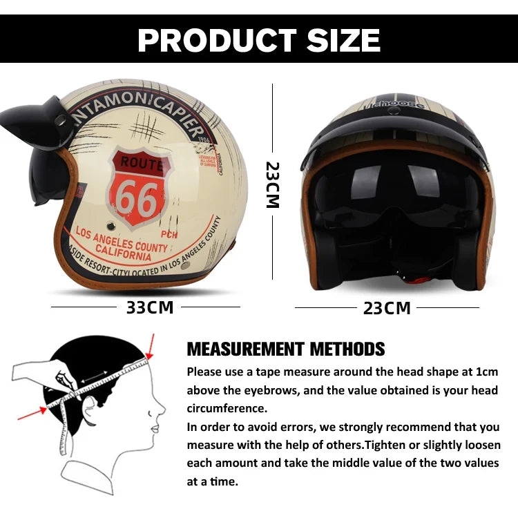 Vintage open-face motorcycle helmet by BikerZoneZ in beige Route 66 design with brown trim on Tampa Home & Garden Store