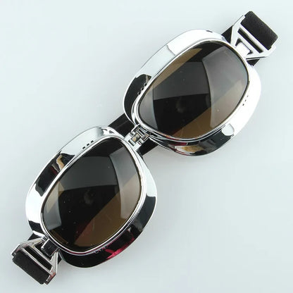 Motorcycle Goggles by BikerZoneZ chrome frame with dark lenses and UV protection on Tampa Home & Garden Store