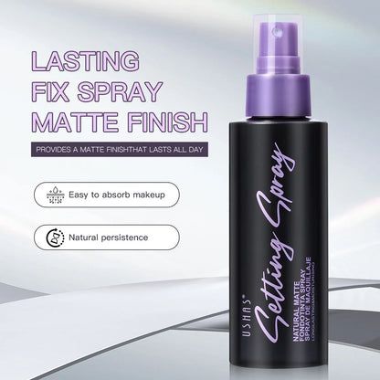 USHAS Waterproof Setting Spray bottle with purple pump, matte finish by Silcy Skin on Tampa Home & Garden Store