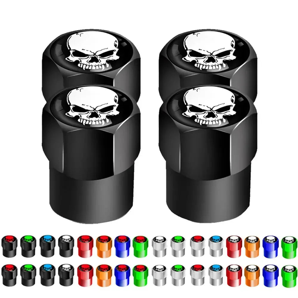4Pcs valve stem caps black skull design by BikerZoneZ for motor vehicle tires on Tampa Home & Garden Store