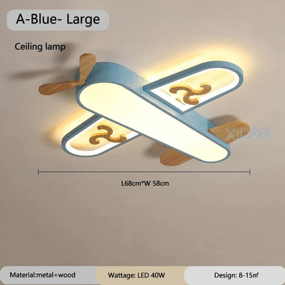 DecorBites Kids Airplane Pendant Light, blue metal frame with wood propellers, LED ceiling lamp on Tampa Home & Garden Store