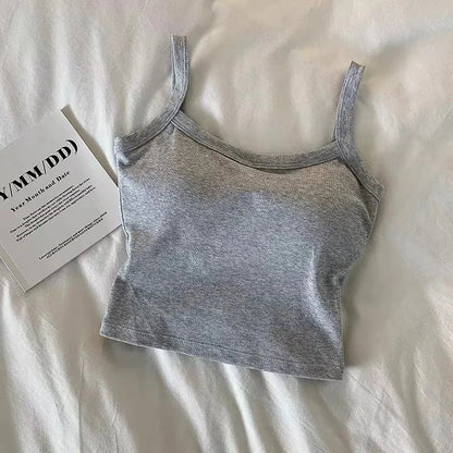 Women crop top gray sleeveless camisole with thin straps in ribbed knit fabric on Tampa Home & Garden Store