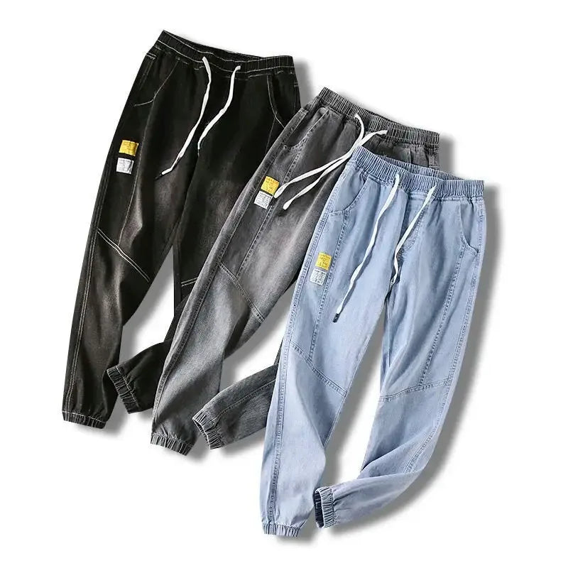 Men wide-leg jeans 3-pack by UpTrend Deals in black, gray, blue denim with white drawstrings on Tampa Home & Garden Store