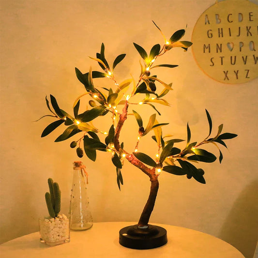 LED Tree Lights Green Battery Table Lamp Indoor Outdoor Bedroom Living Room Decor