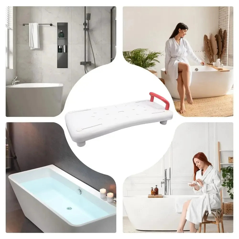 Adjustable Bathtub Shower Board white non-slip bath seat with red handle by UpTrend Deals on Tampa Home & Garden Store