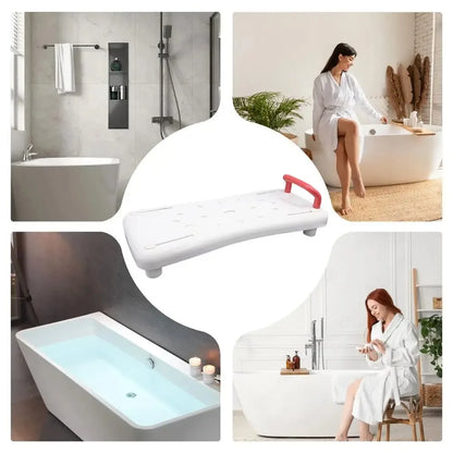 Adjustable Bathtub Shower Board white non-slip bath seat with red handle by UpTrend Deals on Tampa Home & Garden Store