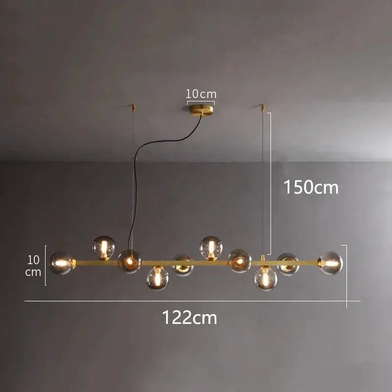 DecorBites LED pendant chandelier brass bar with globe bulbs, 122cm span, modern dining lighting on Tampa Home & Garden Store