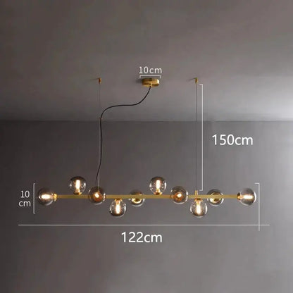 DecorBites LED pendant chandelier brass bar with globe bulbs, 122cm span, modern dining lighting on Tampa Home & Garden Store