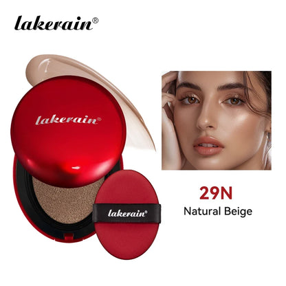 Lakerain cushion foundation compact Natural Beige 29N in red case with puff on model skin look on Tampa Home & Garden Store