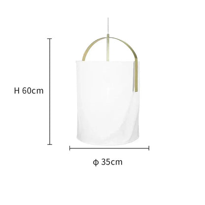 DecorBites linen cloth pendant light white shade with brass arc frame, 60cm tall, 35cm dia on Tampa Home & Garden Store