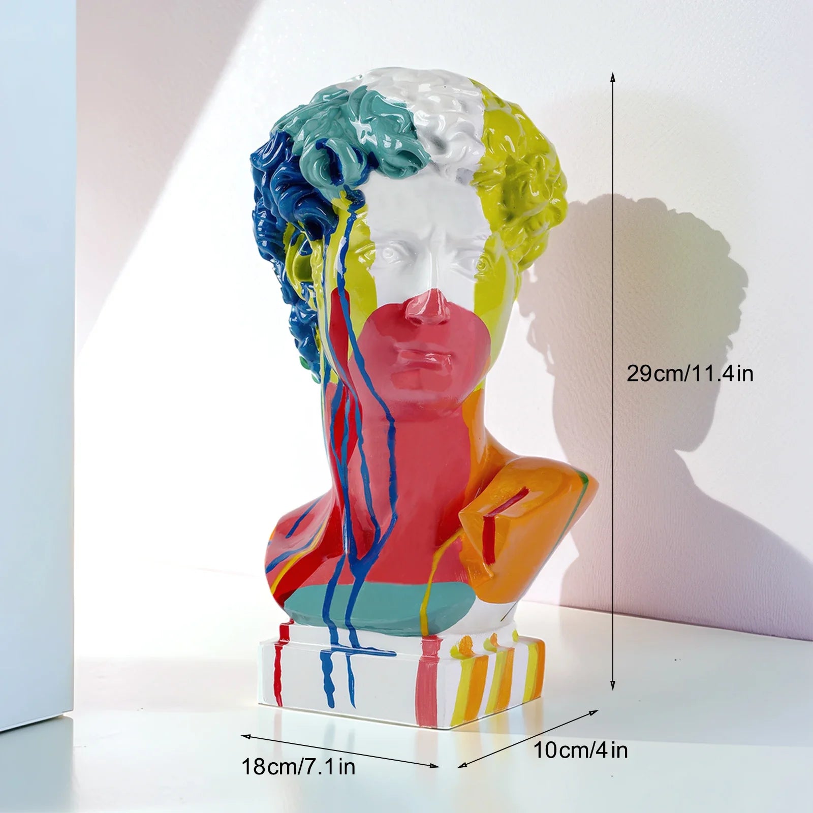 Perfecsy David Head resin bust sculpture with multicolor drip paint for home decor on Tampa Home & Garden Store