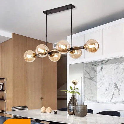 DecorBites LED Pendant Chandeliers five amber glass globes with black metal frame for dining on Tampa Home & Garden Store