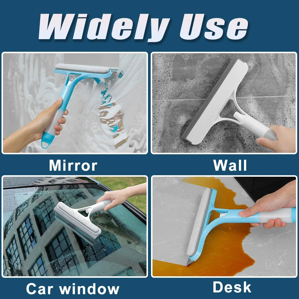 3-in-1 Window Cleaning Squeegee with Spray Bottle & Microfiber Scrubber, blue handle, white head on Tampa Home & Garden Store