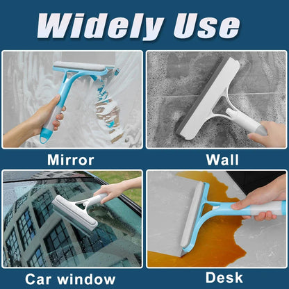 3-in-1 Window Cleaning Squeegee with Spray Bottle & Microfiber Scrubber, blue handle, white head on Tampa Home & Garden Store