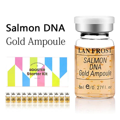 LANFROST Salmon DNA Gold Ampoule serum bottle 8ml with Silcy Skin Booster Kit and vials on Tampa Home & Garden Store