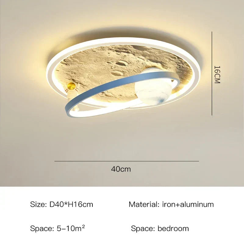 Decorbites Moon Astronaut LED ceiling light blue with lunar surface and orbiting ring on Tampa Home & Garden Store