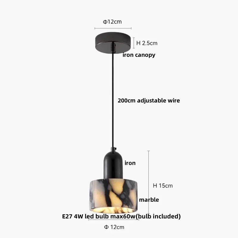 DecorBites LED Pendant Lamp with marble shade and iron canopy, 12cm dia, 200cm adjustable wire on Tampa Home & Garden Store