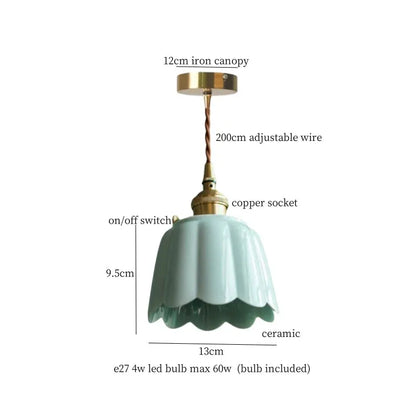 DecorBites Lotus Flower Ceramic LED Pendant Lampshade teal ceramic ceiling light fixture on Tampa Home & Garden Store