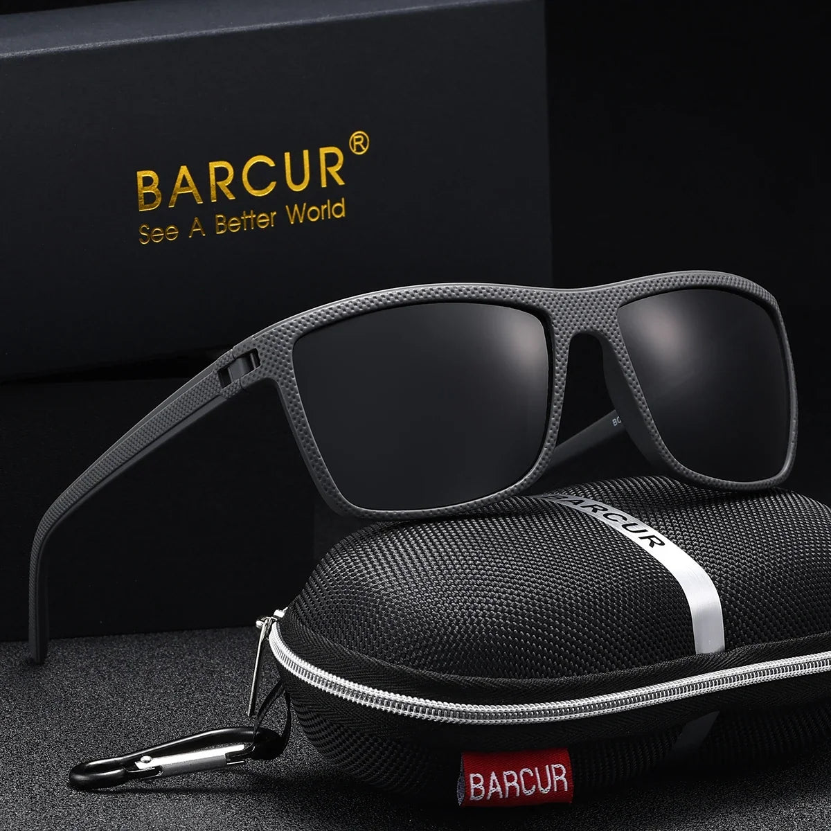 BARCUR polarized sunglasses with a gray textured rectangular frame and UV400 TAC lenses on Tampa Home & Garden Store