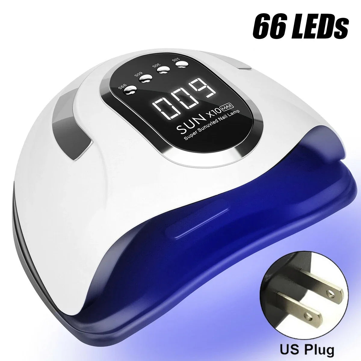 66-LEDS professional nail drying lamp with auto sensor white body blue base on Tampa Home & Garden Store