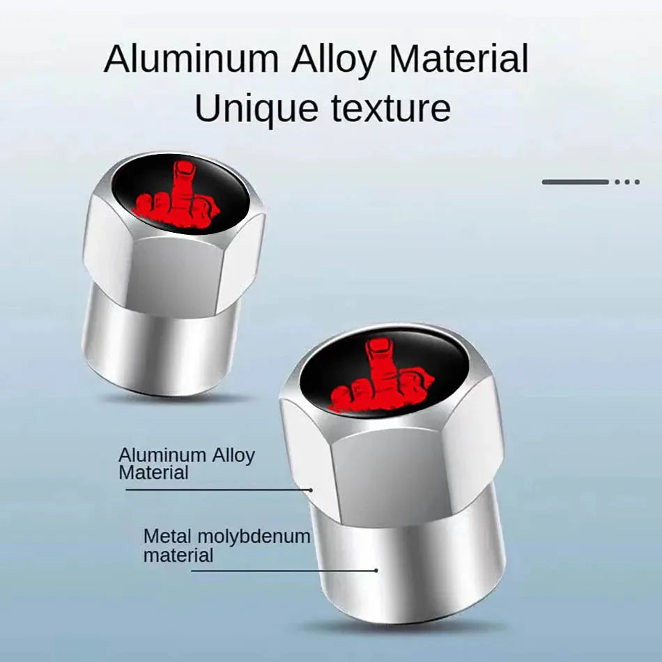 Aluminium valve stem caps set of 4 in silver with black tops and red logo, BikerZoneZ valvecaps on Tampa Home & Garden Store