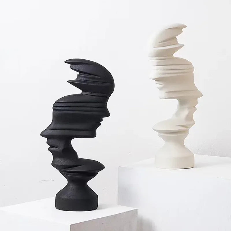 Abstract face sculpture set 25cm, black and white, Perfecsy decor statues on Tampa Home & Garden Store