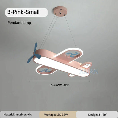 DecorBites Kids Airplane Pendant Light pink metal + acrylic LED ceiling fixture on Tampa Home & Garden Store
