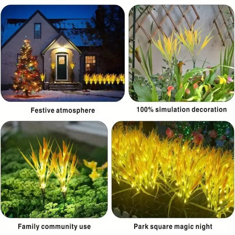 Perfecsy LED Solar Wheat Ears stake lights for garden lawn decor with warm yellow glow on Tampa Home & Garden Store
