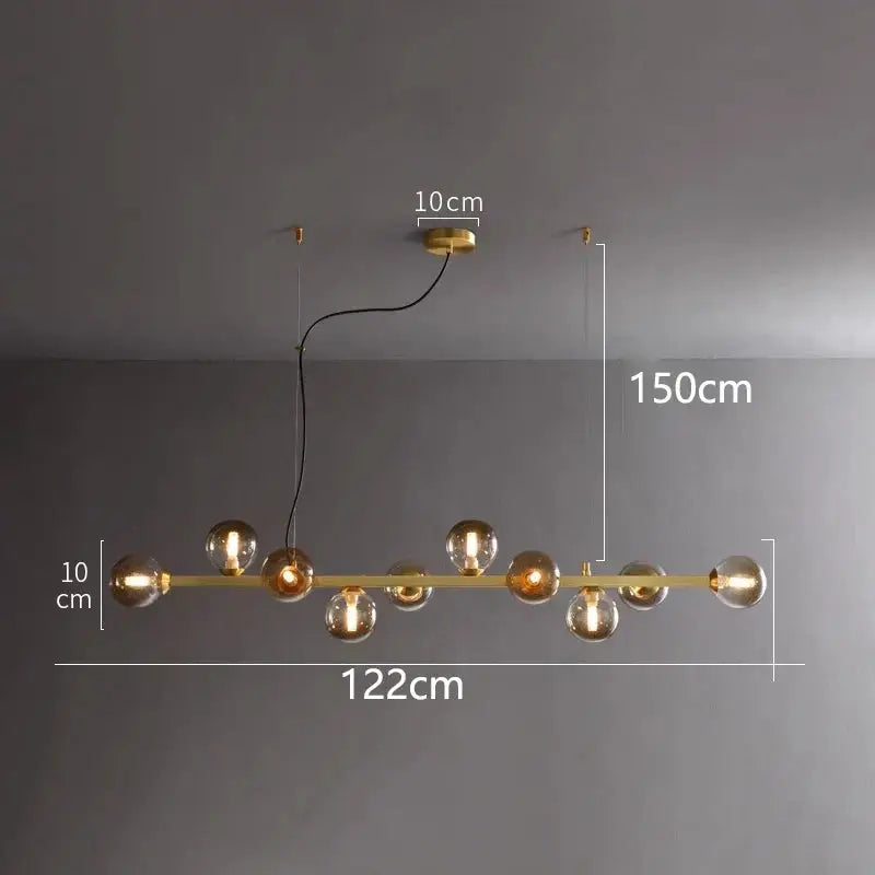 DecorBites LED pendant chandelier with brass bar and globe bulbs for modern living and dining on Tampa Home & Garden Store