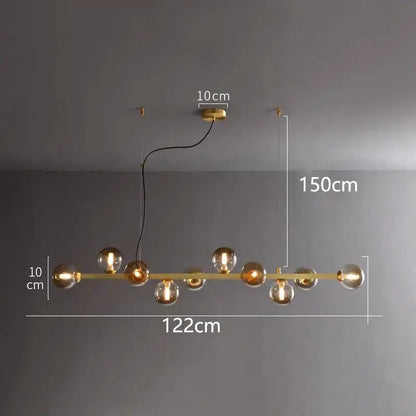 DecorBites LED pendant chandelier with brass bar and globe bulbs for modern living and dining on Tampa Home & Garden Store