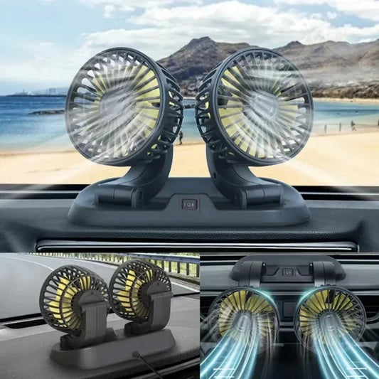 Dual Head Car Fan | 12 Volt Portable Fan with Adjustable Airflow | USB Charging for Efficient Air Circulation - Tampa Home & Garden Store