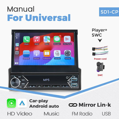 1-DIN 7in retractable car stereo MP5 touch screen with CarPlay & Android Auto USB UpTrend Deals on Tampa Home & Garden Store