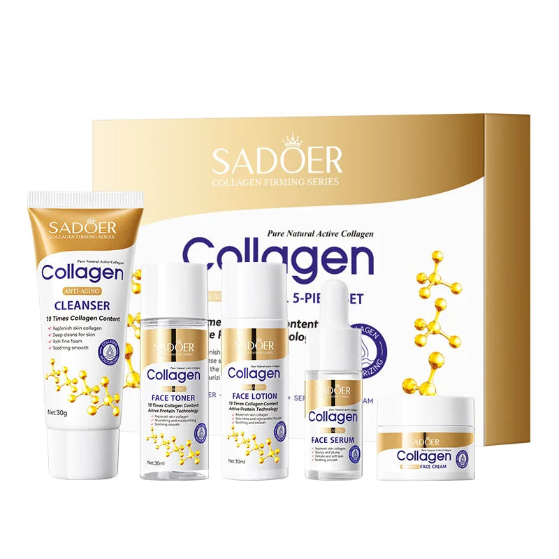 SADOER Collagen Firming 5-piece skincare kit with cleanser, toner, lotion, serum, cream on Tampa Home & Garden Store