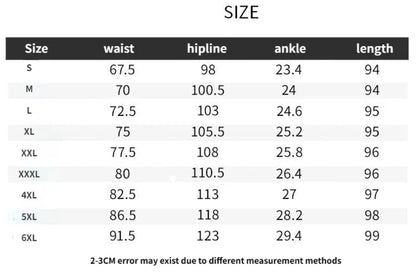 Men wide leg jeans size chart by UpTrend Deals showing waist, hipline, ankle, length S-6XL on Tampa Home & Garden Store