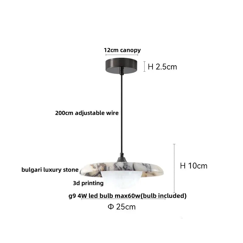 Decorbites LED pendant lamp, bulgari stone, 25cm globe, 200cm adjustable wire, black canopy on Tampa Home & Garden Store